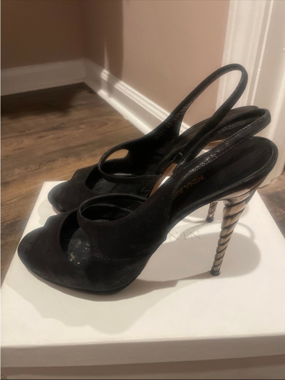 Nina Ricci, black suede slingback heel sandals 40.5 in box used